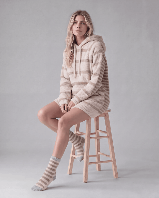 Snug Striped Blanket Hoodie + Socks Bundle Sahara Tan - Cloud Grey
