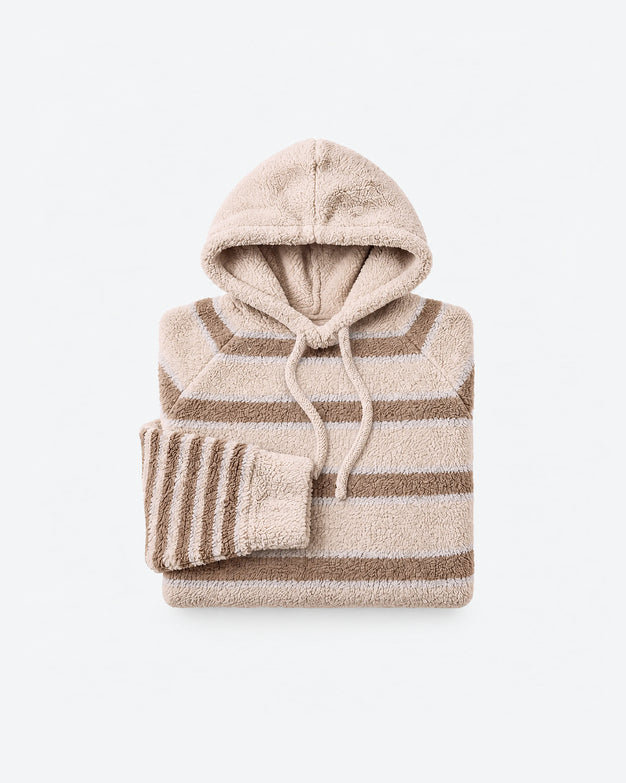 Snug Striped Blanket Hoodie Sahara Tan - Cloud Grey