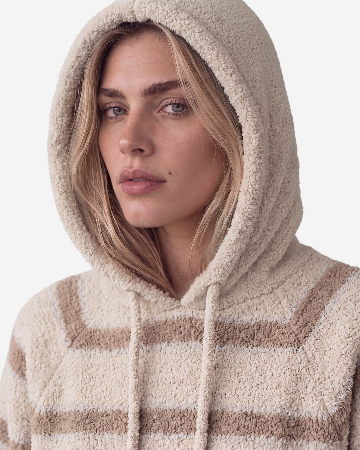 Snug Striped Blanket Hoodie Sahara Tan - Cloud Grey