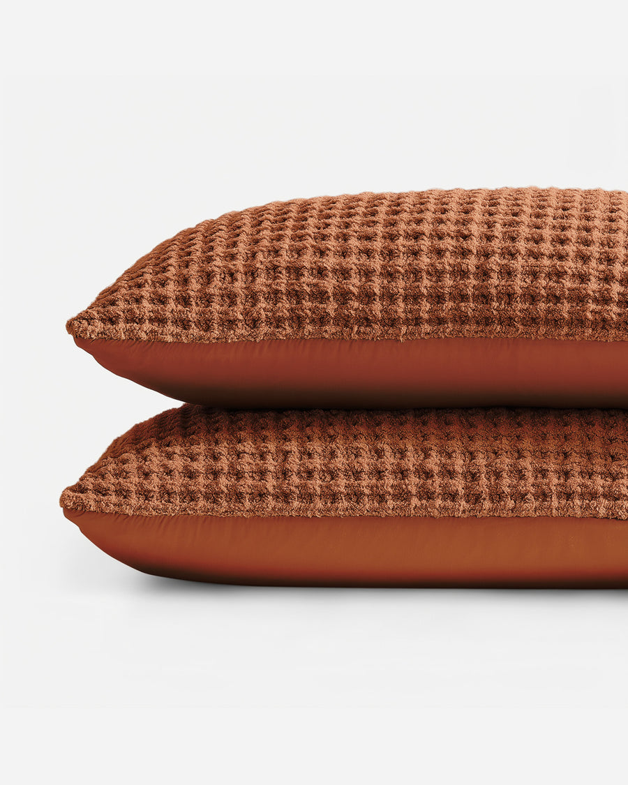 Sunday Citizen Snug Waffle Bamboo Sham Set Cinnamont Stick close-up of soft fabric texture