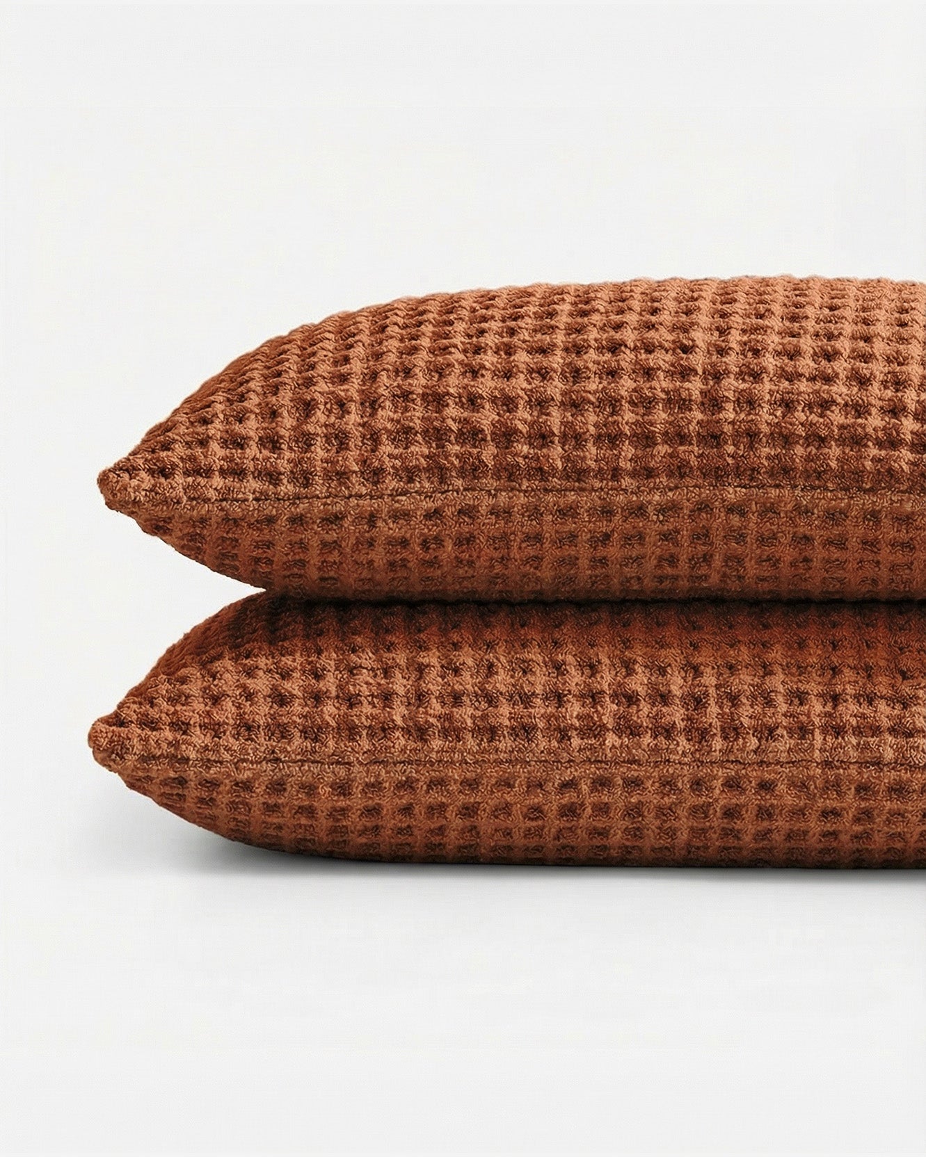 Sunday Citizen Snug Waffle Bamboo Sham Set in Cinnamon Stick close-up of soft fabric texture