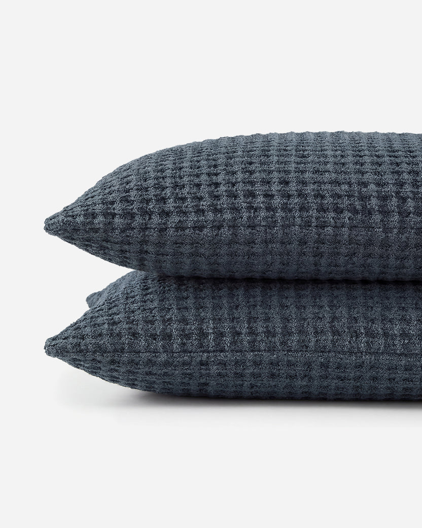Sunday Citizen Snug Waffle Bamboo Sham Set in Midnight close-up of soft fabric texture