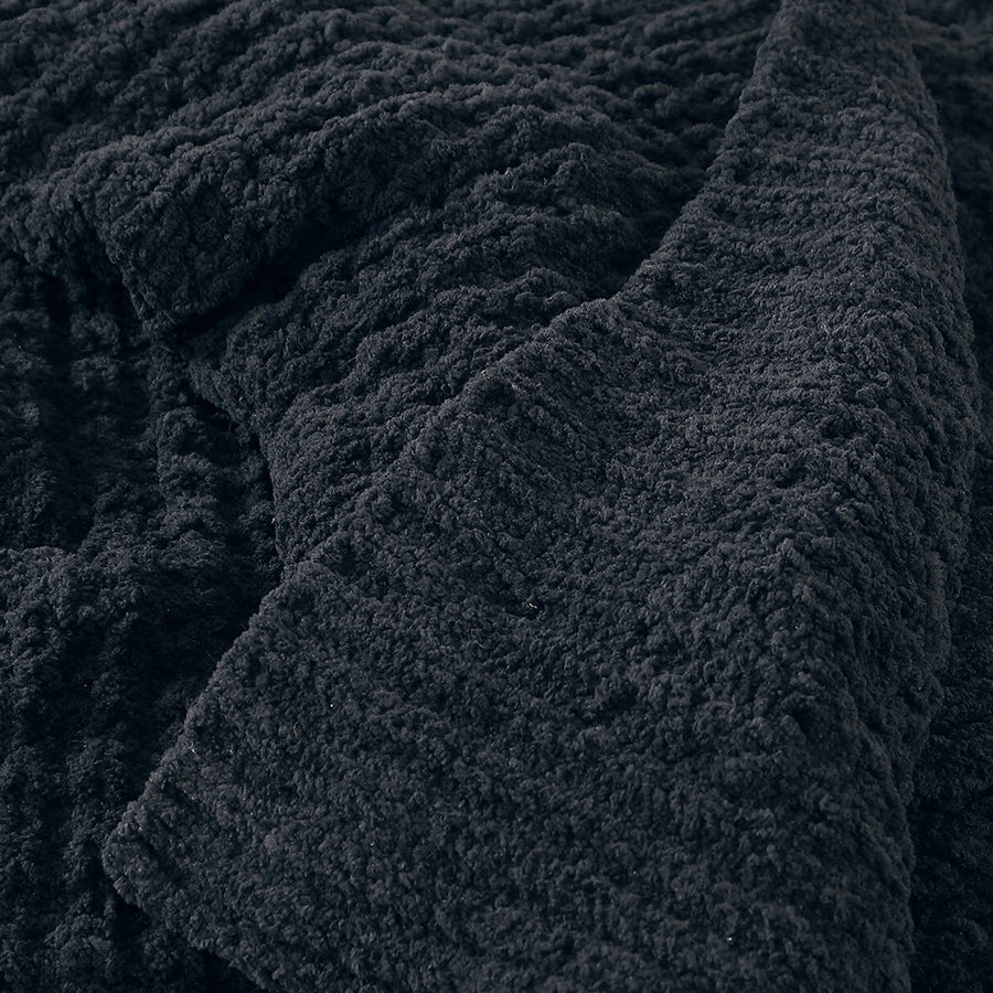 Sunday Citizen Snug Waffle Throw in Black close-up of soft fabric texture