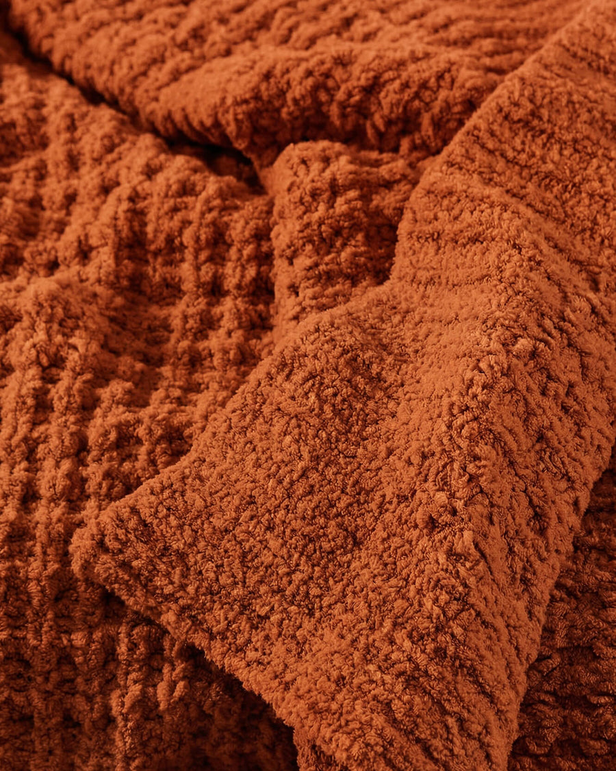 Sunday Citizen Snug Waffle Throw in Cinnamon Stick close-up of soft fabric texture