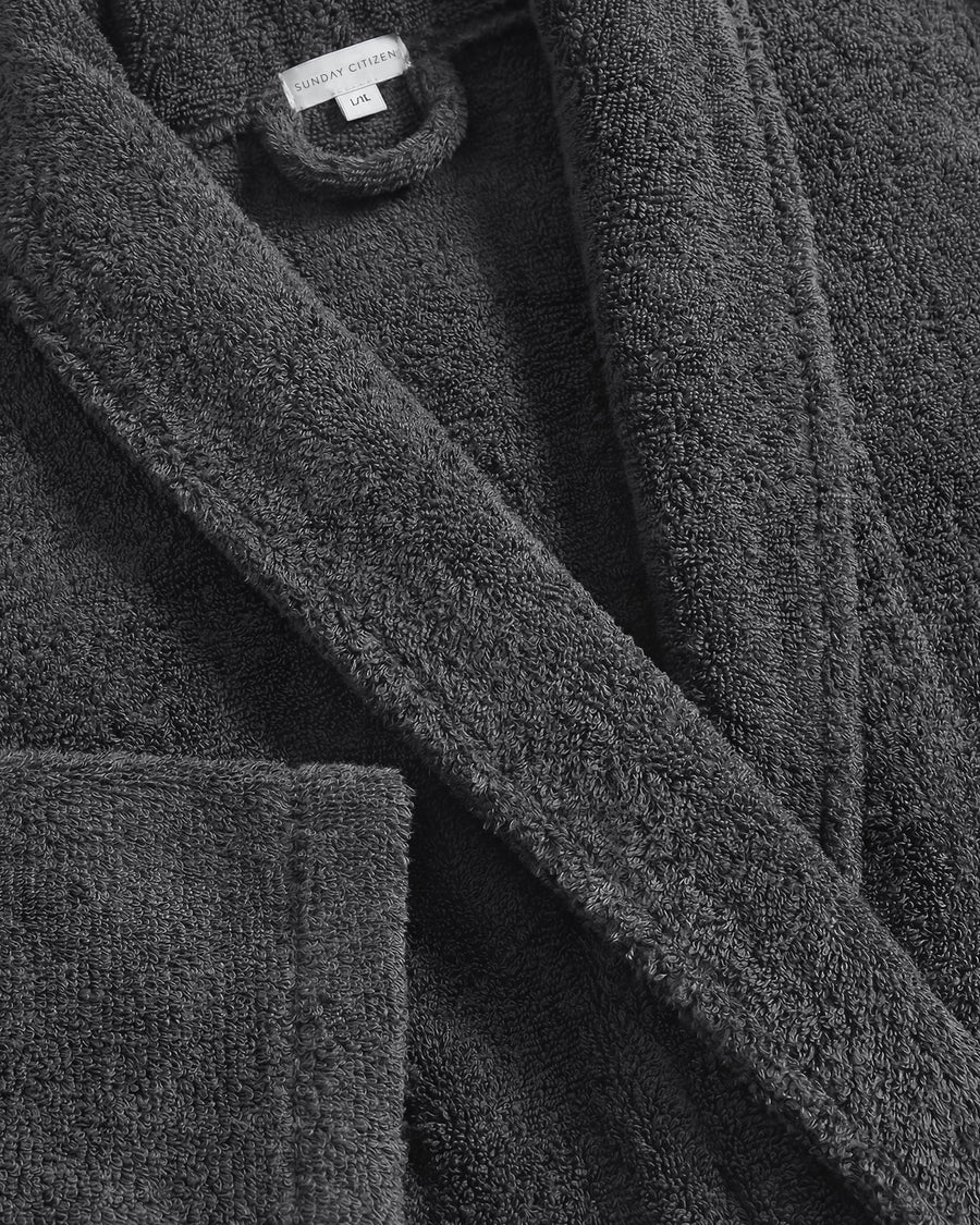 Sunday Citizen Spa Cotton Bathrobe in Granite close-up of soft fabric texture