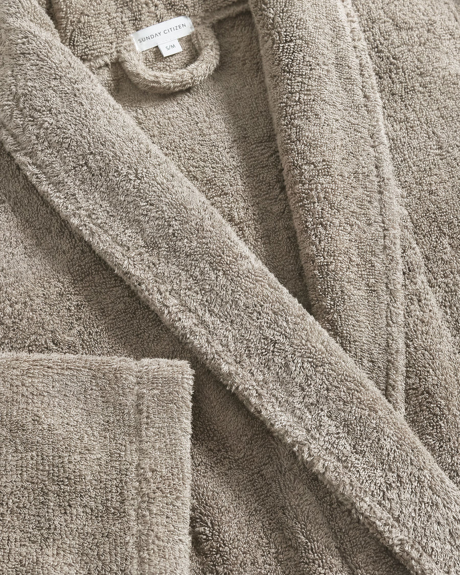 Sunday Citizen Spa Cotton Bathrobe in Taupe close-up of soft fabric texture