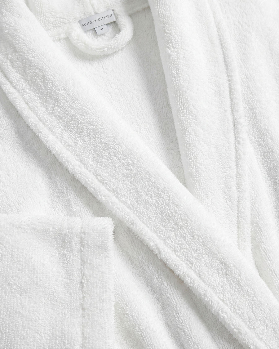 Sunday Citizen Spa Cotton Bathrobe in Clear White close-up of soft fabric 