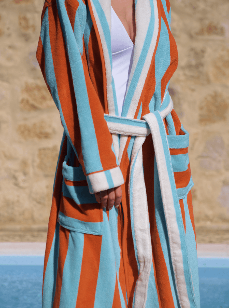 Spritz Reversible Short Beach Terry Robe Off White - Aperol