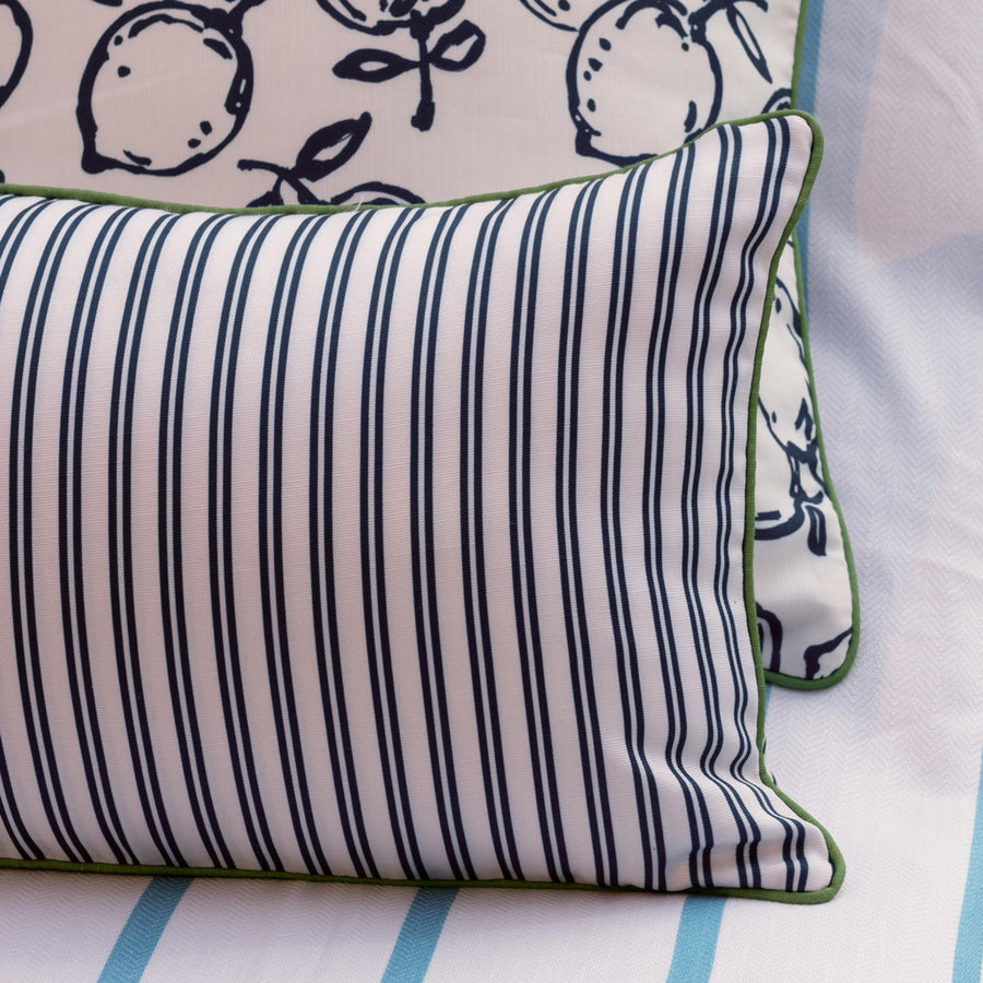 sunday Citizen Striped Outdoor Small Lumbar Pillow Midnight - Off White