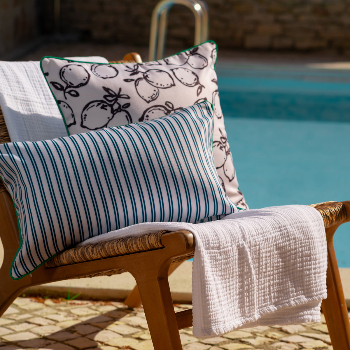 Sunday Citizen Lemone Outdoor Throw Pillow in Midnight - White