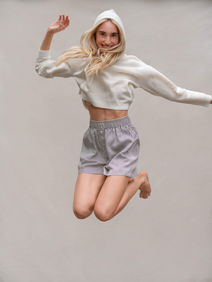 Silky Lyocell Striped Boxer Shorts Navy White