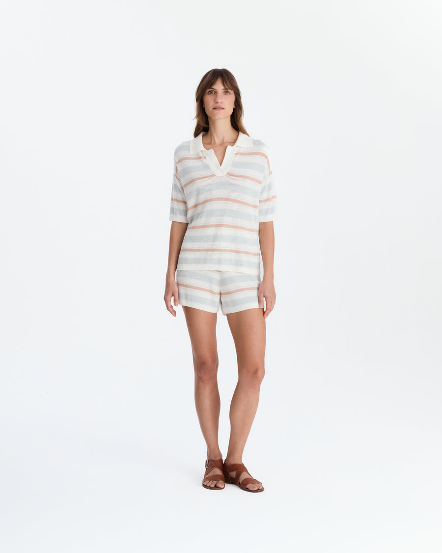 Image of Lido Stripe Cloud Crochet Polo Shirt