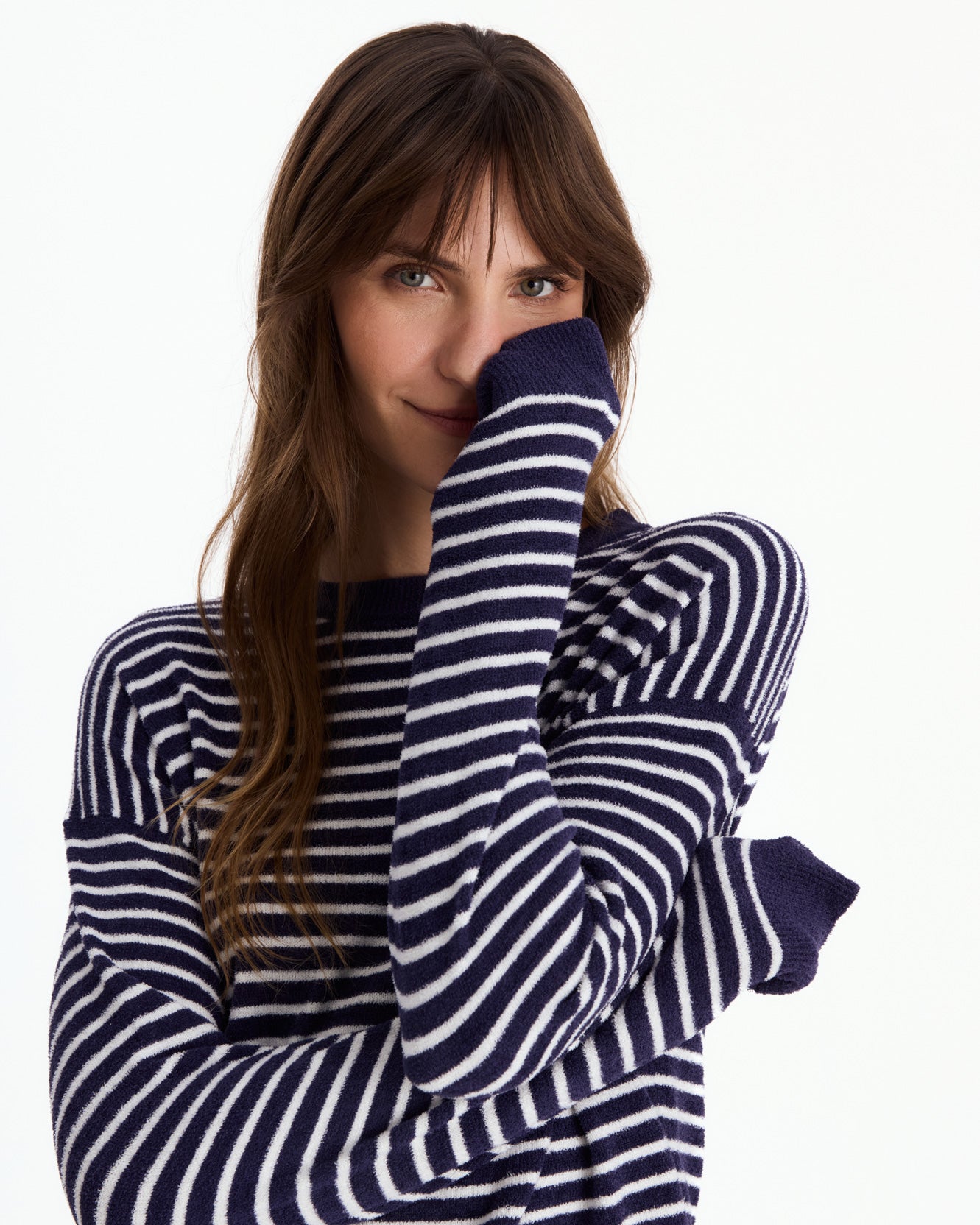 Sunday Citizen Striped Cloud Cool Light Cropped Sweater Off White - Marine Blue