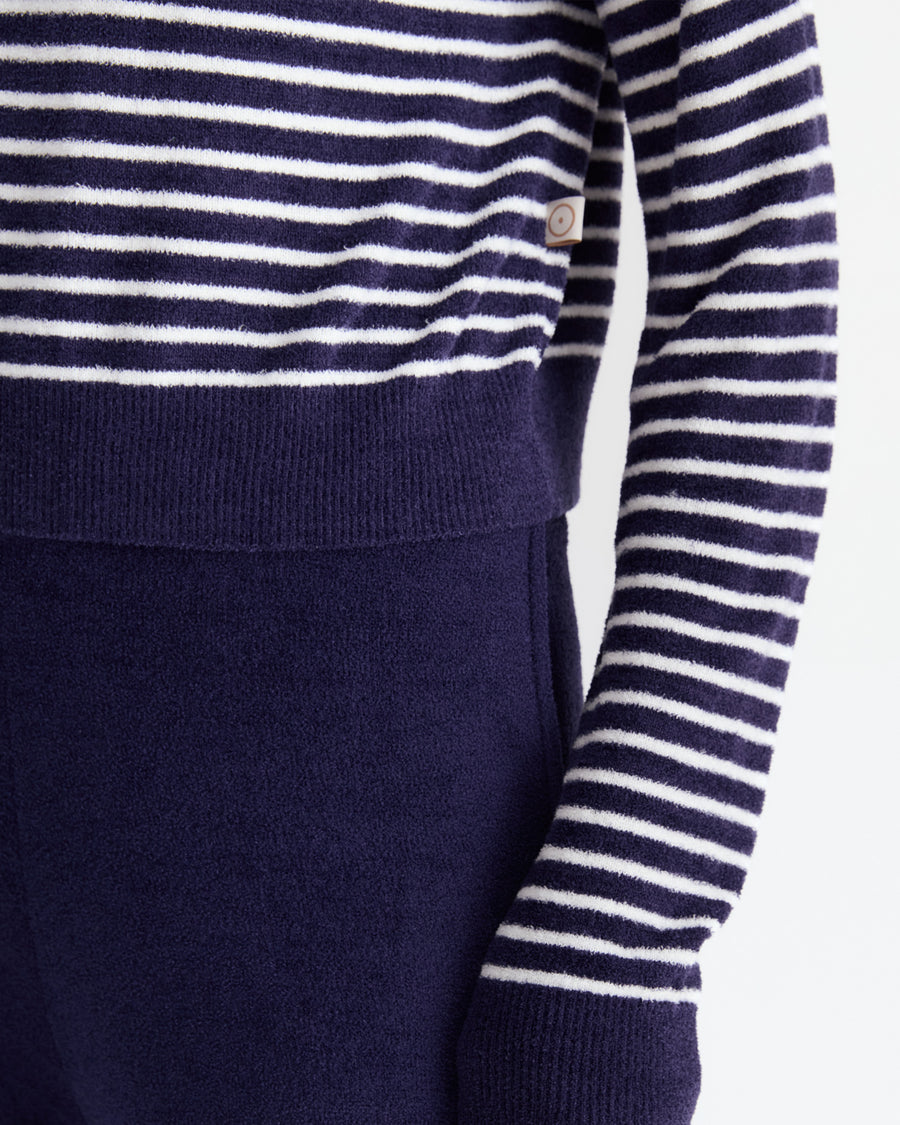 Sunday Citizen Striped Cloud Cool Light Cropped Sweater Off White - Marine Blue