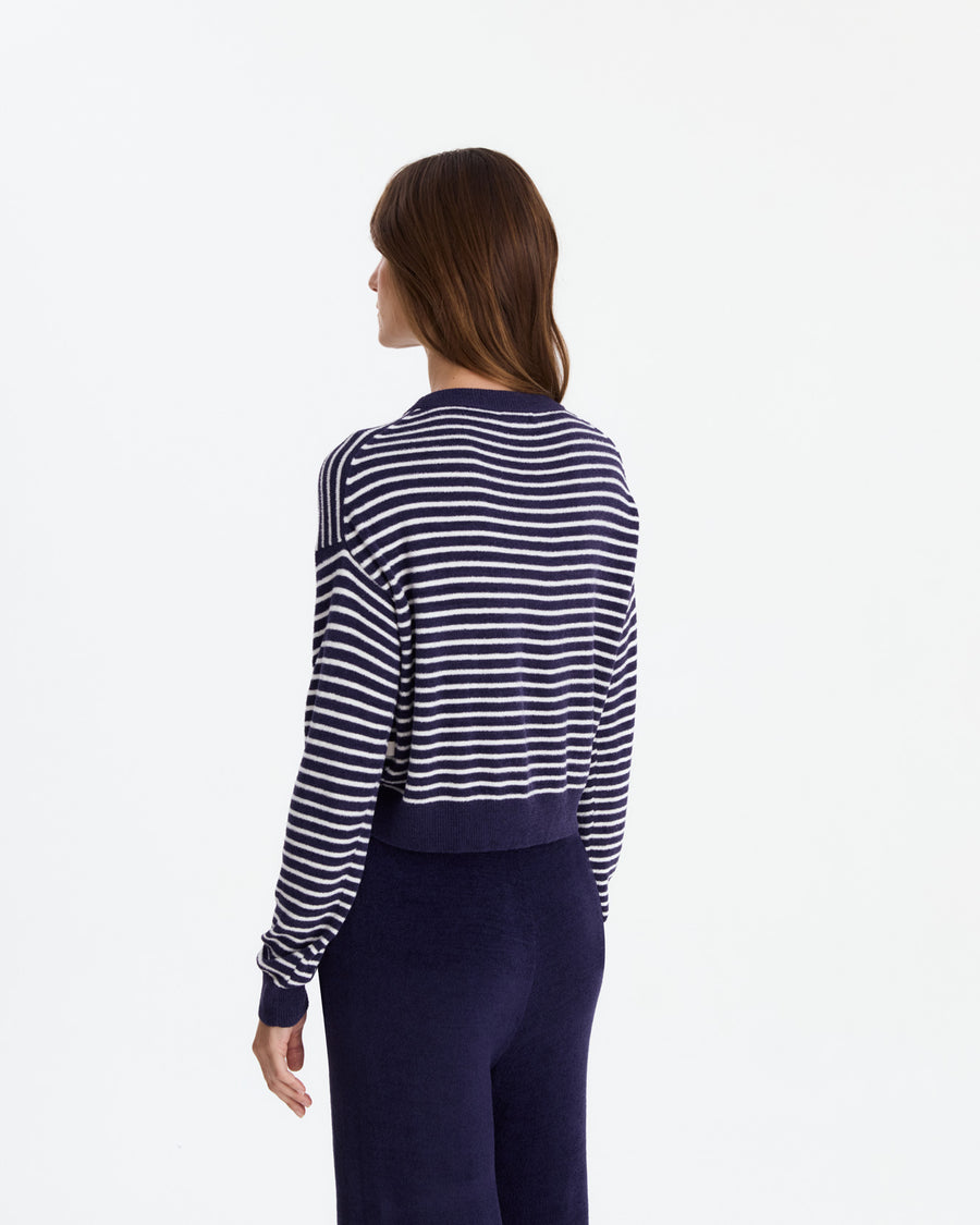 Sunday Citizen Striped Cloud Cool Light Cropped Sweater Off White - Marine Blue