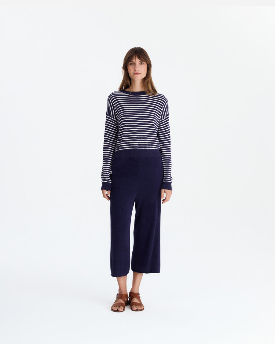 Sunday Citizen Striped Cloud Cool Light Cropped Sweater Off White - Marine Blue