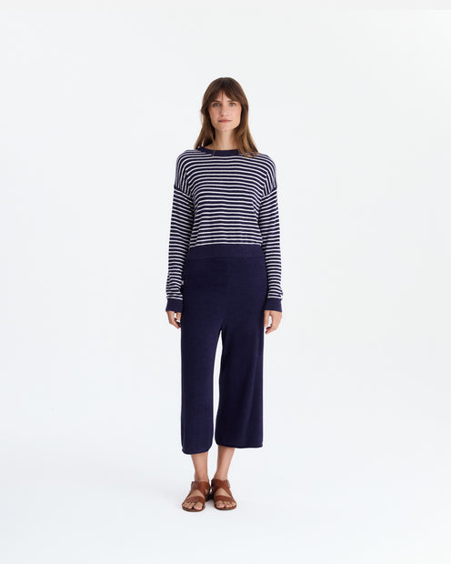 Sunday Citizen Striped Cloud Cool Light Cropped Sweater Off White - Marine Blue