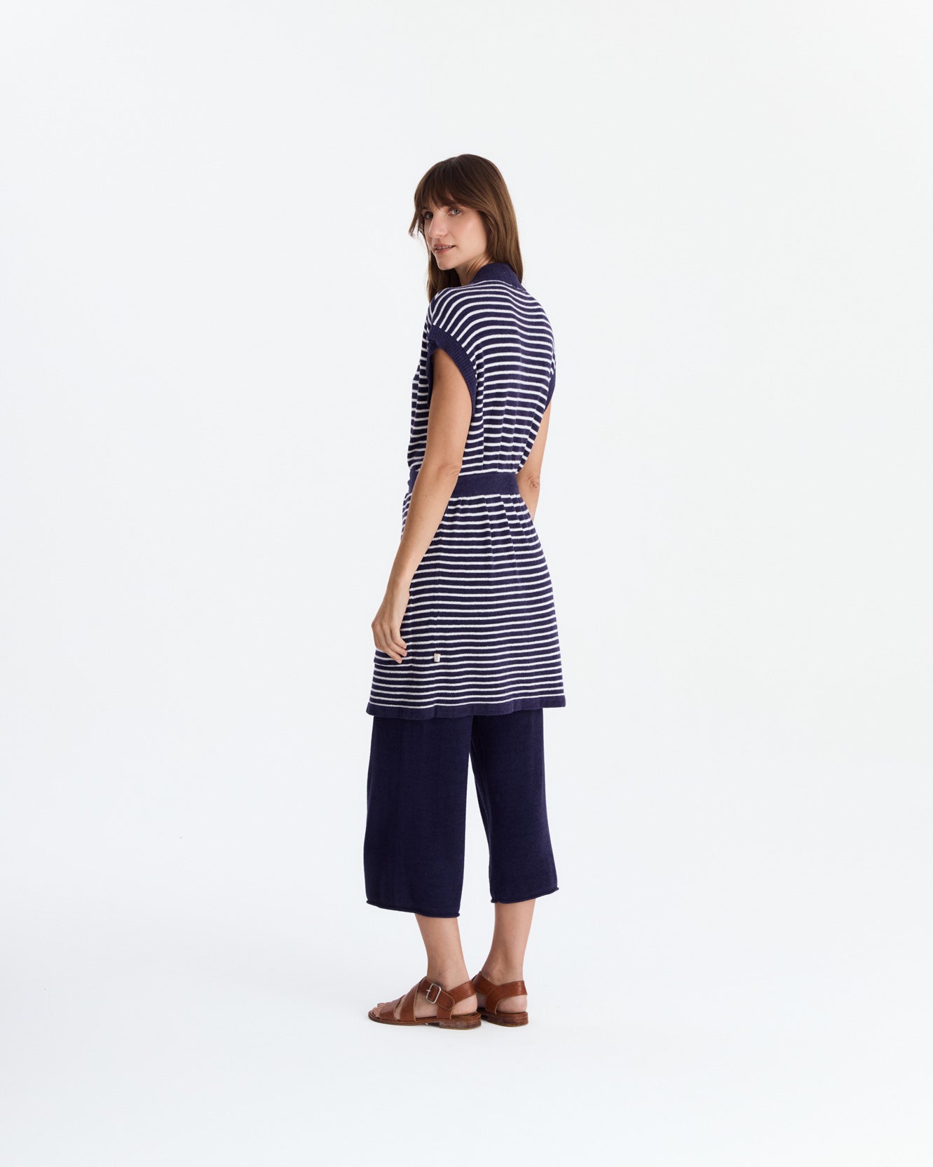 Sunday Citizen Striped Cloud Cool Light Short Cardigan Off White - Marine Blue