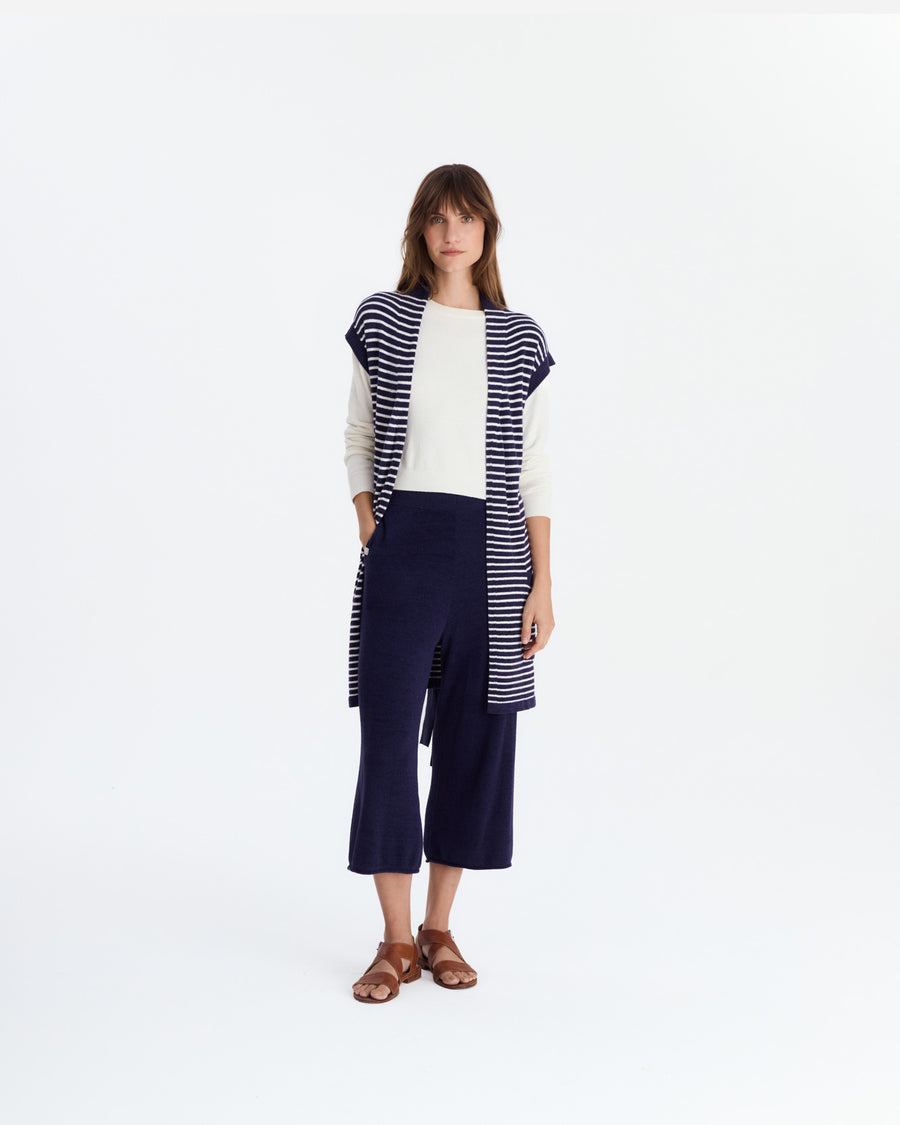 Sunday Citizen Striped Cloud Cool Light Short Cardigan Off White - Marine Blue
