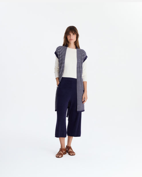 Sunday Citizen Striped Cloud Cool Light Short Cardigan Off White - Marine Blue