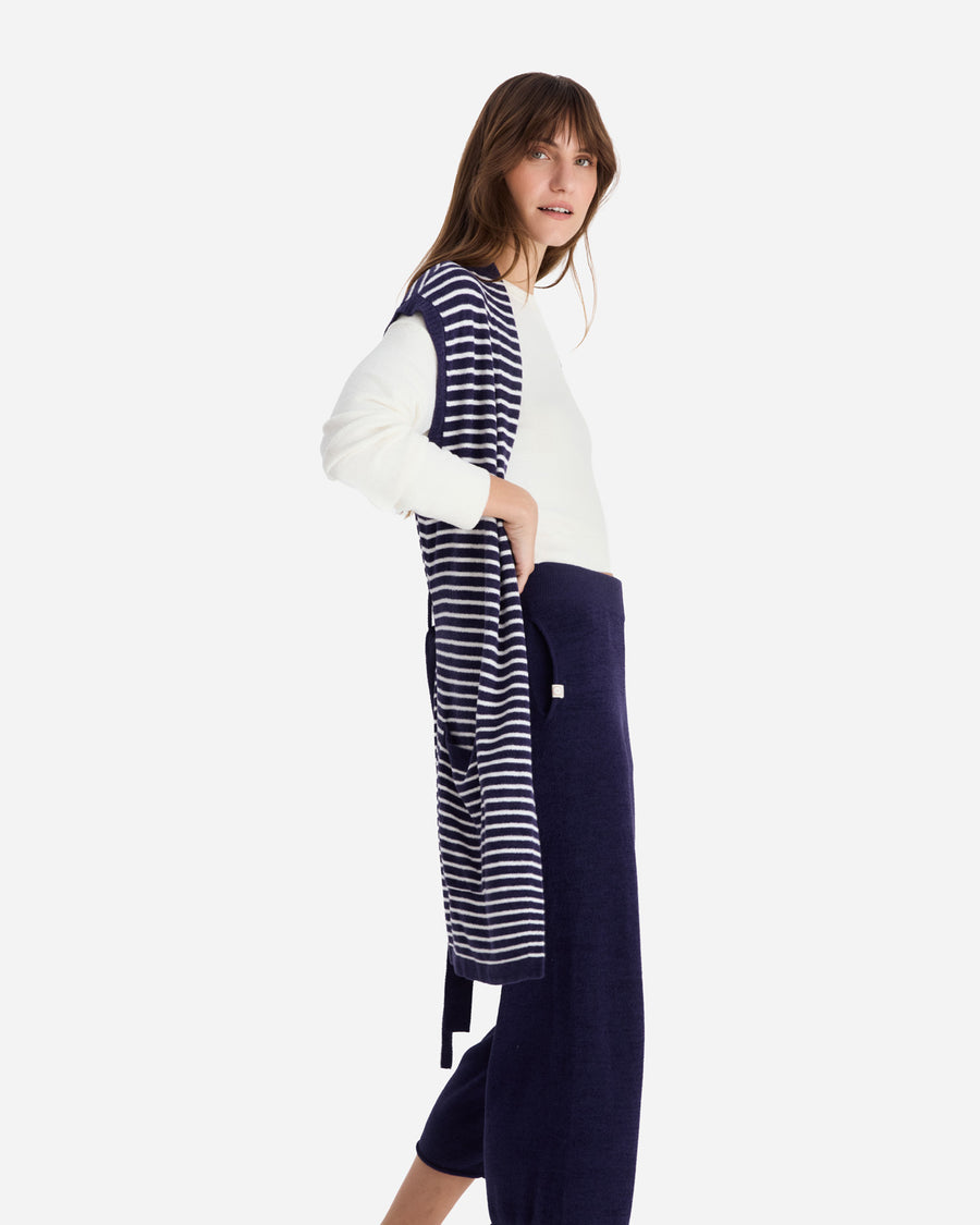 Sunday Citizen Striped Cloud Cool Light Short Cardigan Off White - Marine Blue