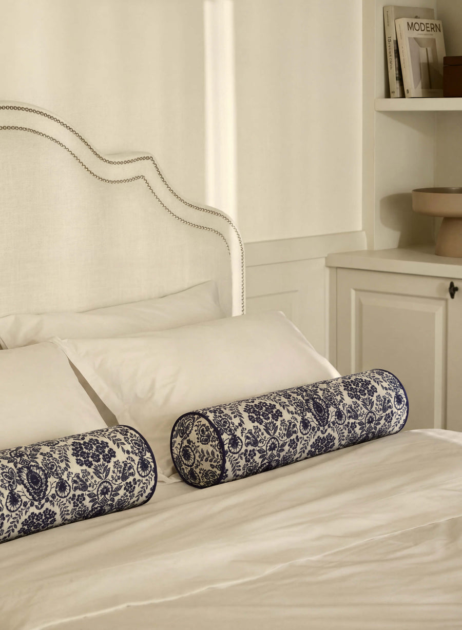 Sunday Citizen Tile Bolster Pillow in Classic Blue - Ivory