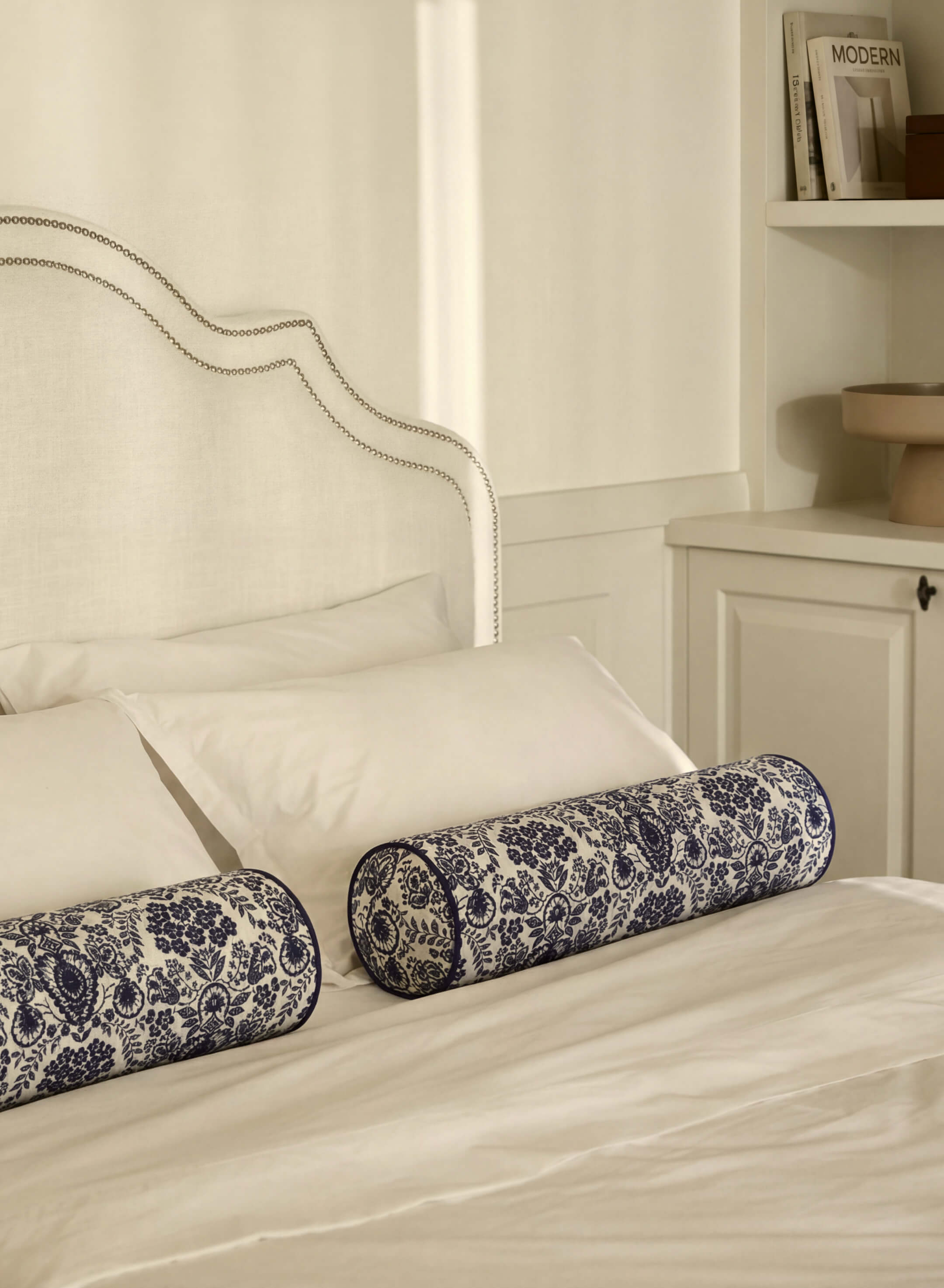 Sunday Citizen Tile Bolster Pillow in Classic Blue - Ivory