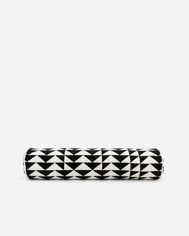 Triangle Grid Bolster Pillow Black - Ivory