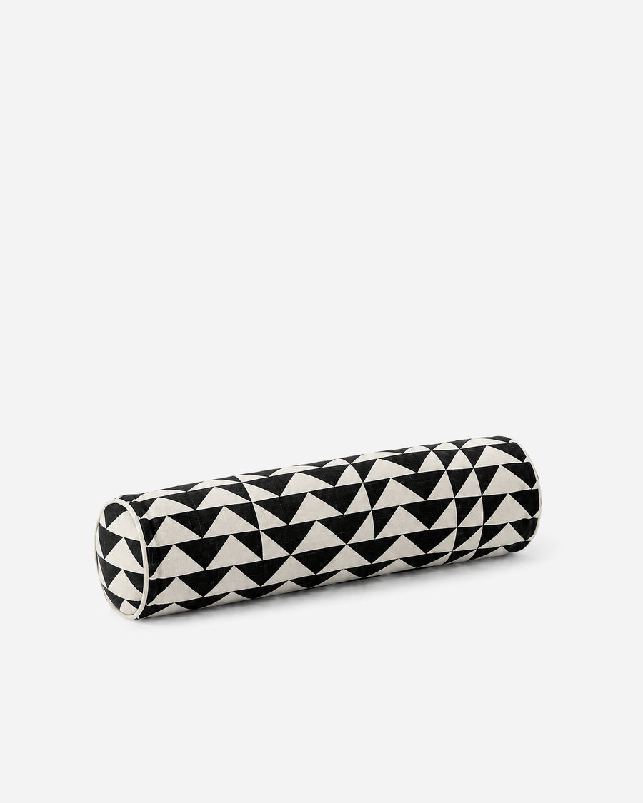 Triangle Grid Bolster Pillow Black - Ivory