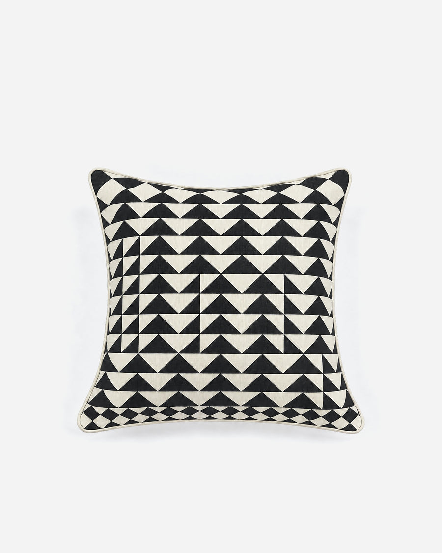 Triangle Grid Large Throw Pillow Black -  Ivory