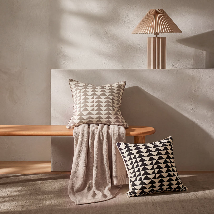 Triangle Grid Large Throw Pillow Taupe - Ivory Black -  Ivory