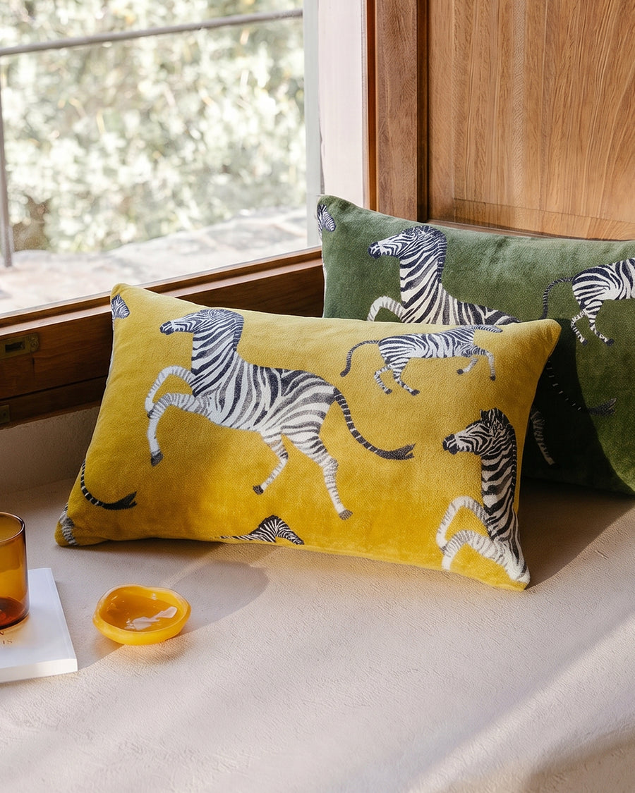 Sunday Citizen Velvet Watercolor Zebra Small Lumbar Pillow  Cardamon Seed Gold