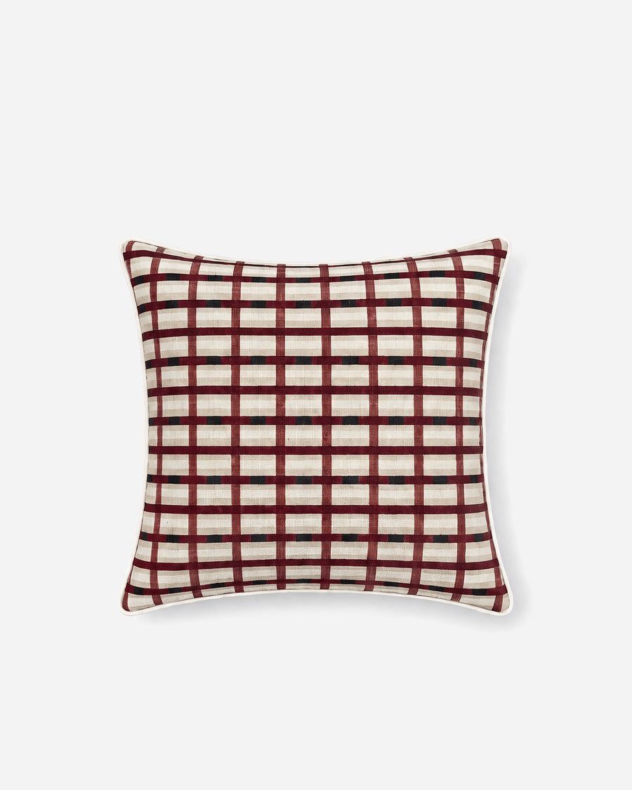Woven Grid Large Throw Pillow Burgundy - Ivory