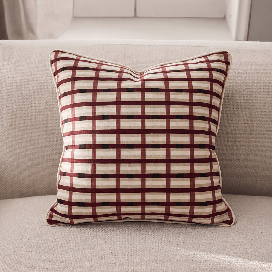 Woven Grid Large Throw Pillow Burgundy - Ivory