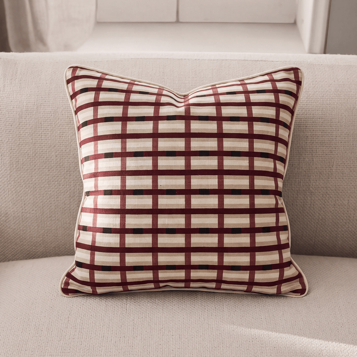 Woven Grid Large Throw Pillow Burgundy - Ivory