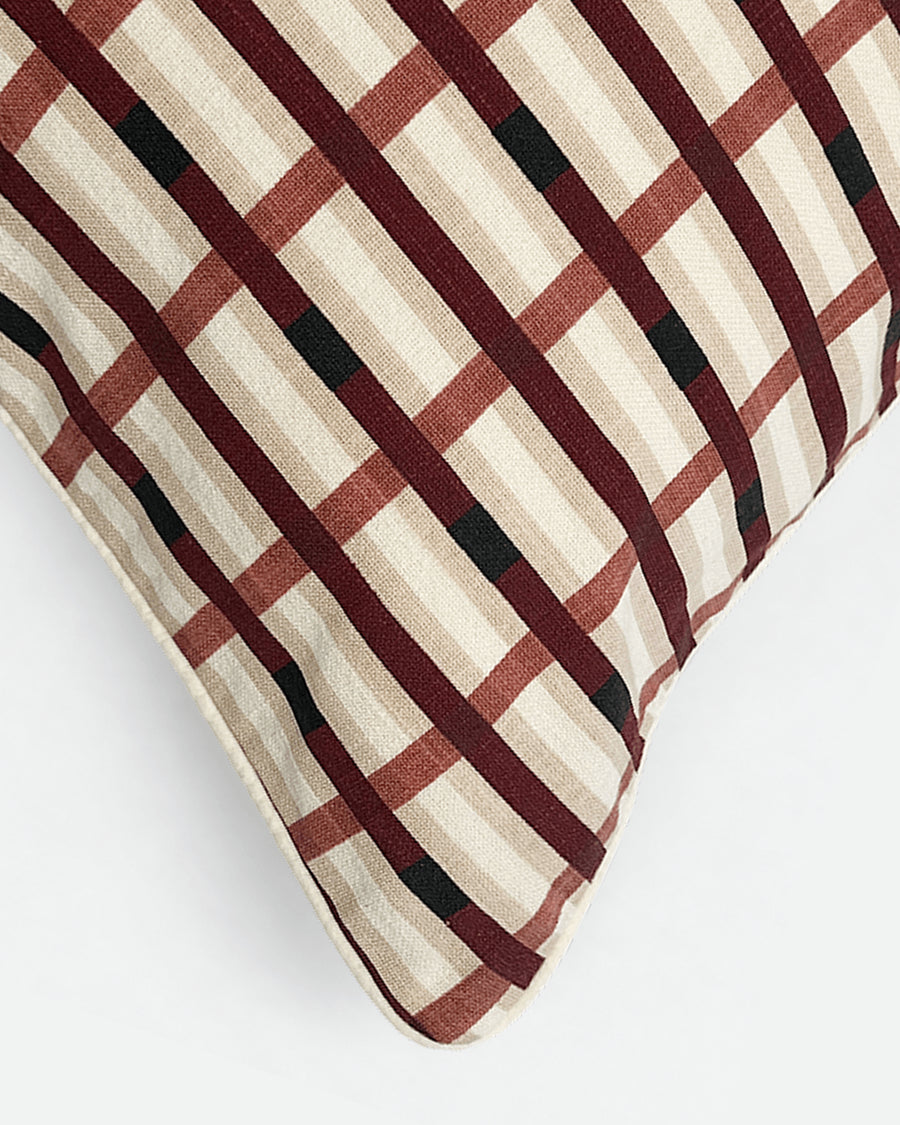 Woven Grid Small Lumbar Pillow Burgundy - Ivory