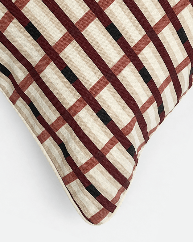 Woven Grid Small Lumbar Pillow Burgundy - Ivory