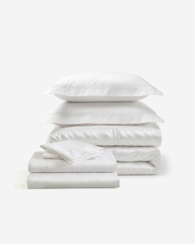 Sunday Citizen Luce Cotton Sateen Duvet Cover Move in Bundle in White