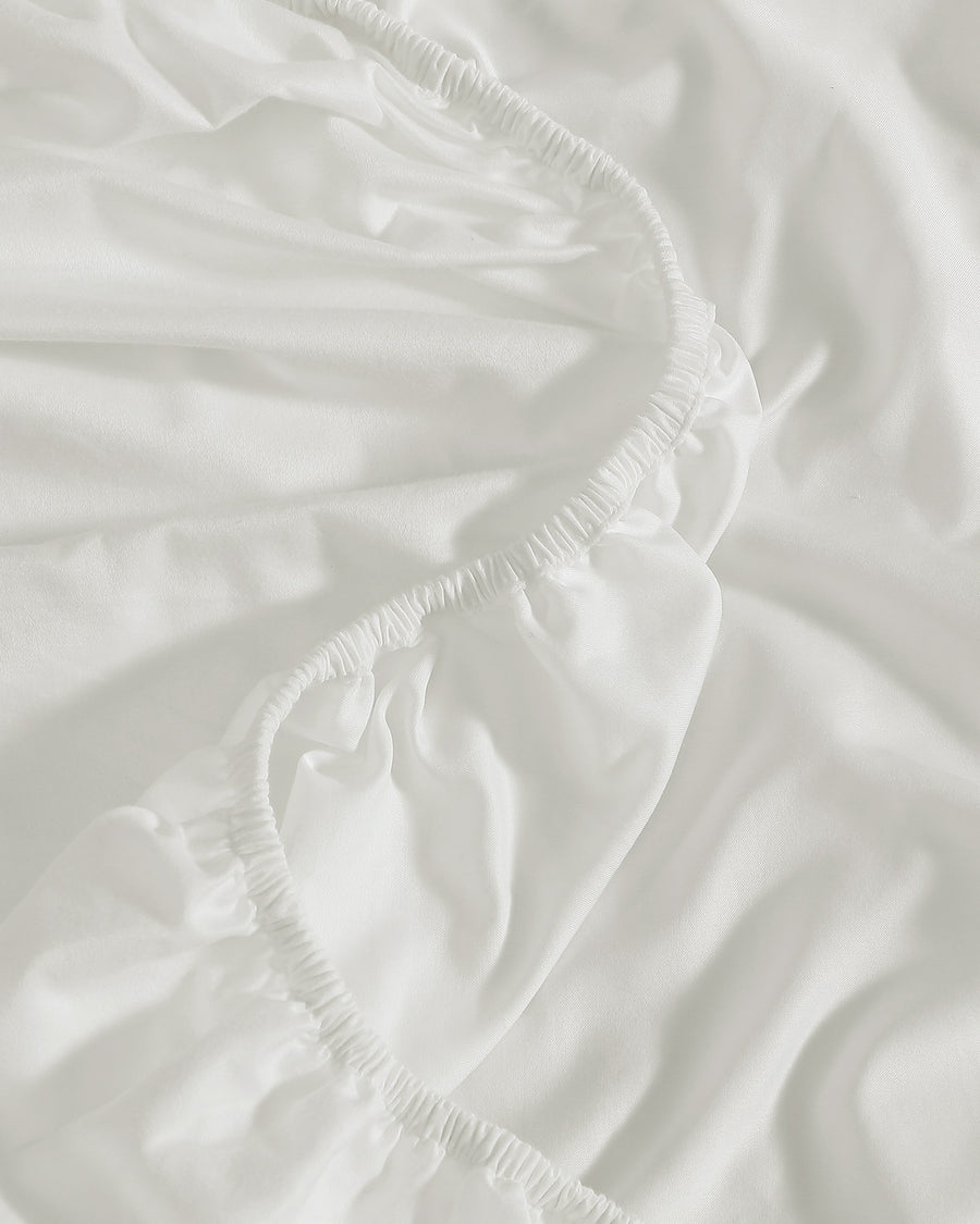 Sunday Citizen Perla Cotton Sateen Fitted Sheet Set in White - Cloud Grey