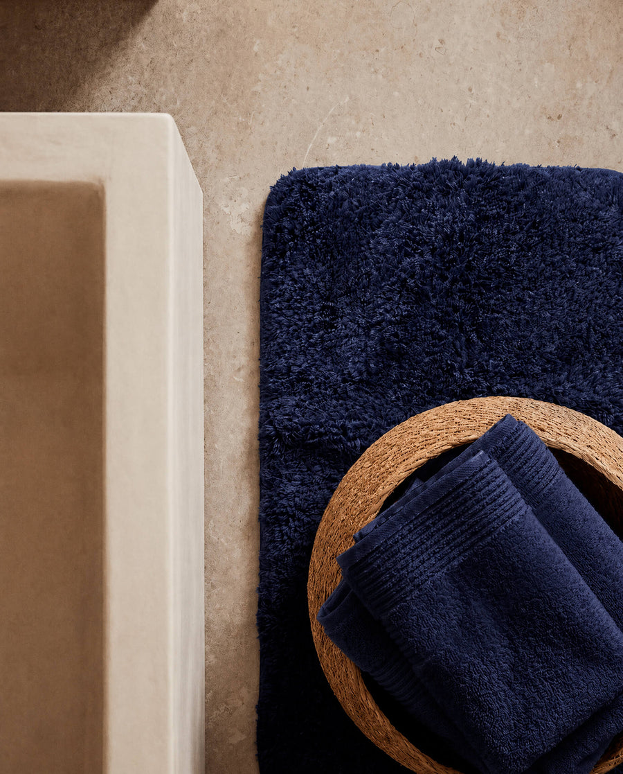 Sunday Citizen Spa Cotton Towel Set in Baritone Blue close-up of soft fabric texture