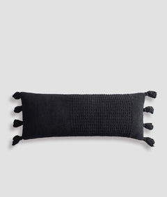 Braided Pom Pom Lumbar Pillow Black
