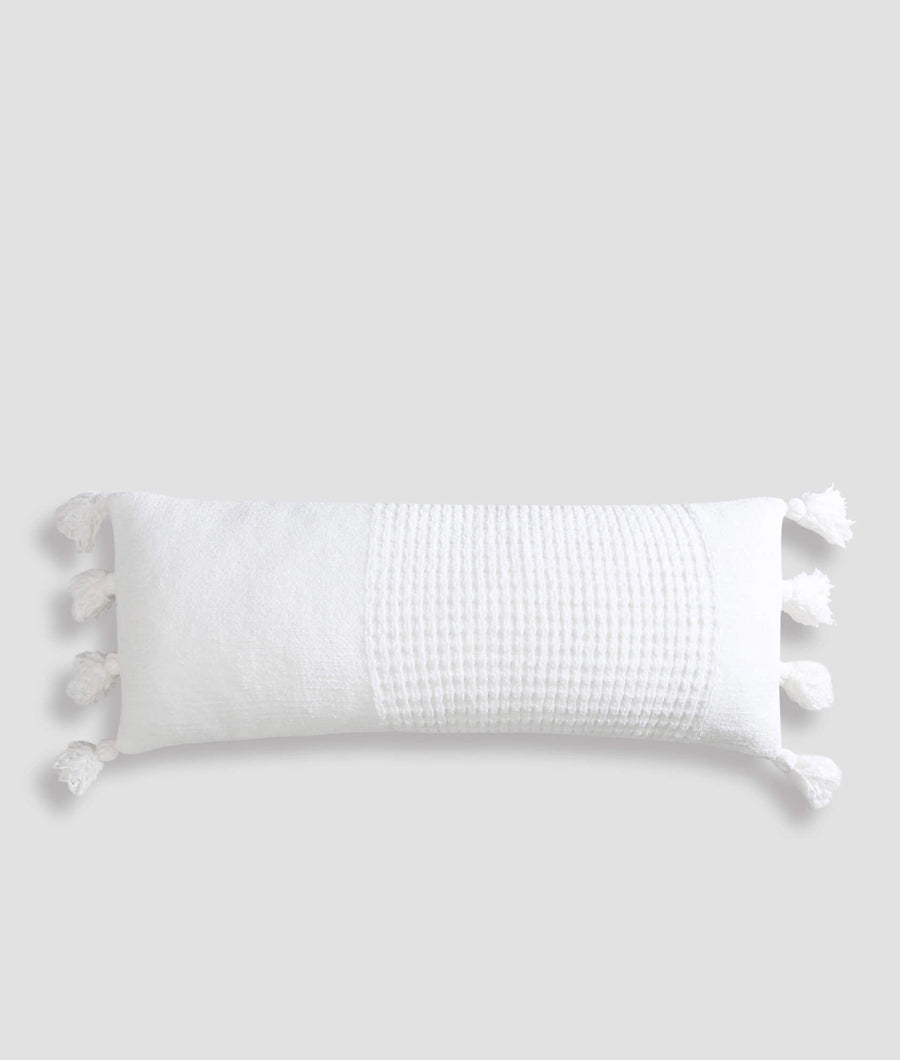 Braided Pom Pom Lumbar Pillow Off White
