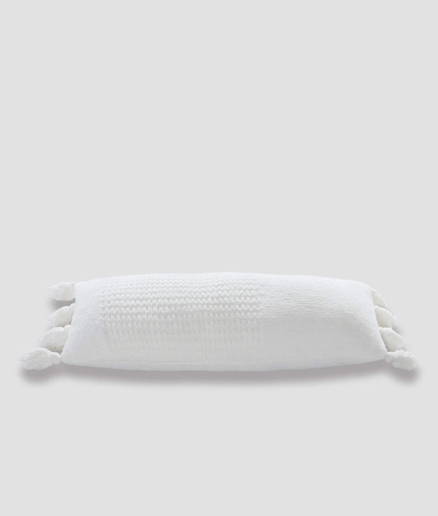 Braided Pom Pom Lumbar Pillow Off White