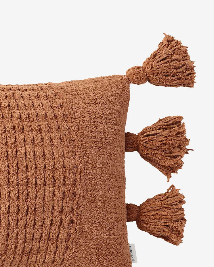 Braided Pom Pom Lumbar Pillow Sienna