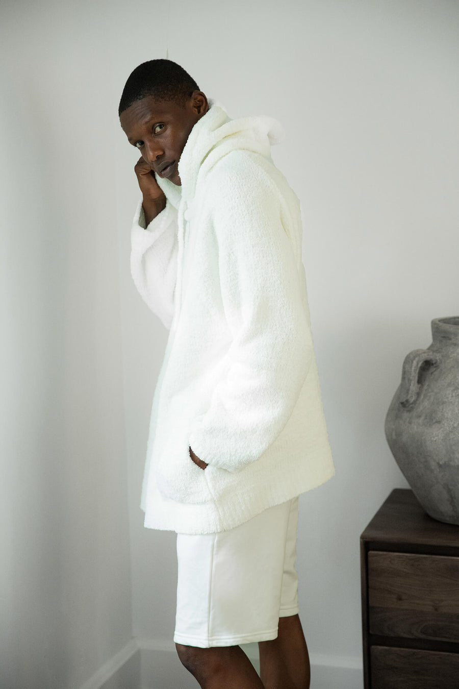 Off White Oversized Snug Blanket Teddy Hoodie