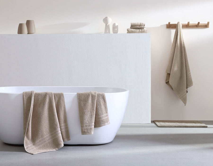 Set of 3 kitchen towels, organic cotton, 50x70 cm, Beige - Tiseco