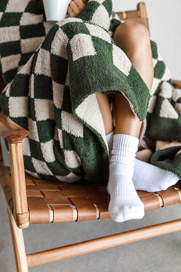 Checkerboard throw Moss - Sahara Tan